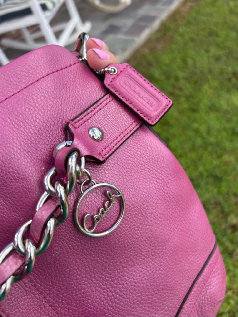 NWT Coach Blossom Shimmery/Metallic Pink Leather Chain-Accent Shoulder Bag F1972 - Picture 3 of 10